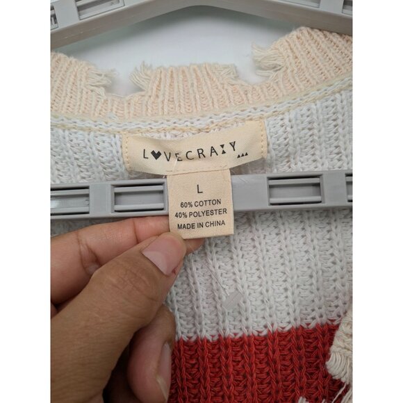 Lovecrazy Oversized Chunky Knit Sweater Size L Distressed Pullover Striped Indie - Picture 8 of 10